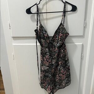Black Floral V-Neck Romper